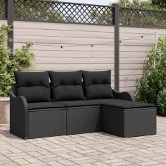 vidaXL Set di divani da giardino 4 pezzi con cuscini in rattan nero