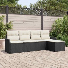 vidaXL Set di divano da giardino 5 pezzi con cuscini neri in polirattan