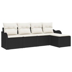 vidaXL Set di divano da giardino 5 pezzi con cuscini neri in polirattan