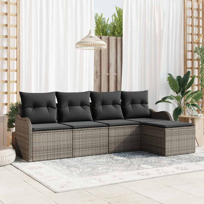 vidaXL Set divano da giardino 5 pezzi con cuscini in rattan grigio