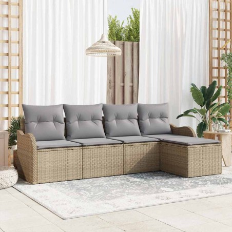 vidaXL Set di divani da giardino di 5 pezzi con cuscini in rattan polietilene beige