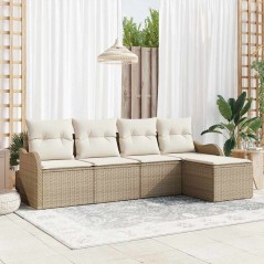 vidaXL Set da giardino 5 pezzi con cuscini beige in rattan