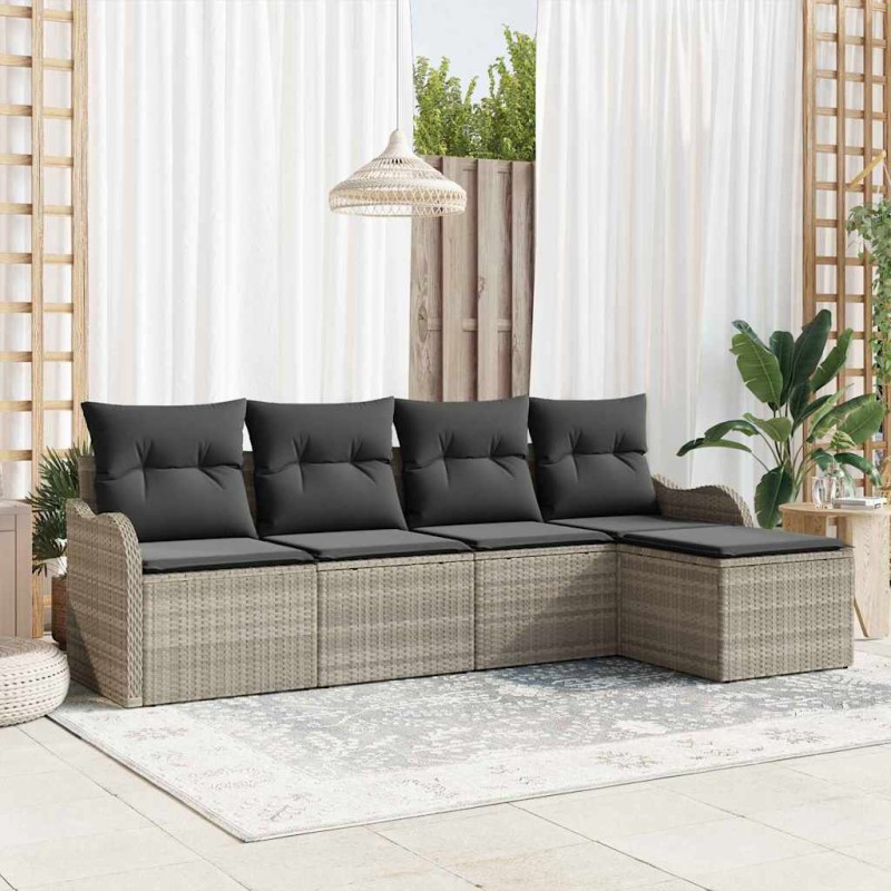 vidaXL Set da Salotto da Giardino a 5 Pezzi in Poly Rattan Grigio Chiaro con Cuscini.
