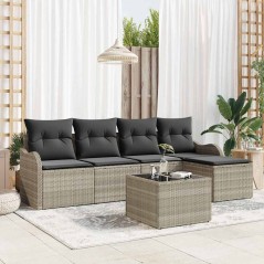 vidaXL Set di divani da giardino a 6 pezzi con cuscini grigi in rattan sintetico