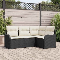 vidaXL Set da giardino , 4 pezzi in polyrattan nero con cuscini