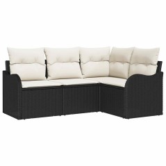 vidaXL Set da giardino , 4 pezzi in polyrattan nero con cuscini