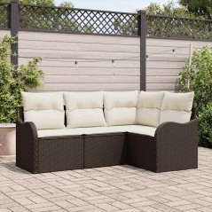 vidaXL Set di divani da giardino da 4 pezzi con cuscini in rattan sintetico marrone