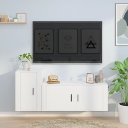Set di Mobili Porta TV 2 pz Bianco in Legno Multistrato