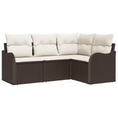 vidaXL Set di divani da giardino da 4 pezzi con cuscini in rattan sintetico marrone