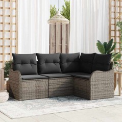 vidaXL Set da giardino di 4 pezzi con cuscini grigi in rattan sintetico