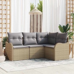vidaXL Set di divani da giardino 4 pezzi con cuscini in polyrattan beige