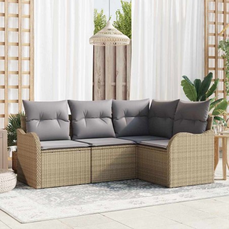 vidaXL Set di divani da giardino 4 pezzi con cuscini in polyrattan beige