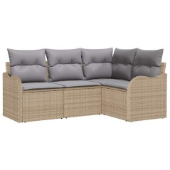 vidaXL Set di divani da giardino 4 pezzi con cuscini in polyrattan beige