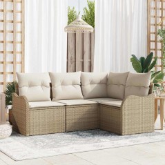 vidaXL Set di Divani da Giardino a 4 Pezzi con Cuscini Beige in Rattan Sintetico