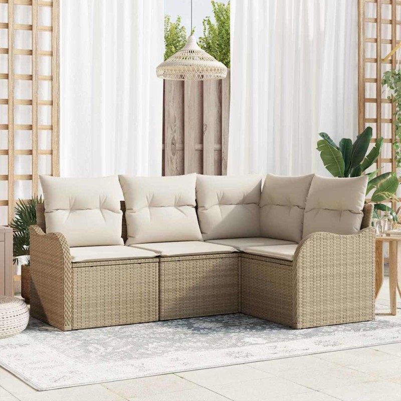 vidaXL Set di Divani da Giardino a 4 Pezzi con Cuscini Beige in Rattan Sintetico vidaXL Set di Divani da Giardino a 4 Pezzi con Cuscini Beige in Rattan Sintetico