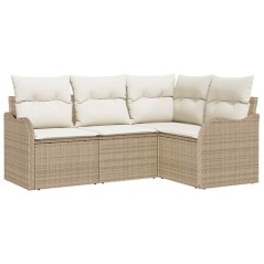 vidaXL Set di Divani da Giardino a 4 Pezzi con Cuscini Beige in Rattan Sintetico