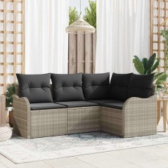 vidaXL Set Divano da Giardino a 4 Pezzi con Cuscini Grigio Chiaro in Poly Rattan