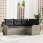 vidaXL Set Divano da Giardino a 4 Pezzi con Cuscini Grigio Chiaro in Poly Rattan