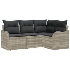vidaXL Set Divano da Giardino a 4 Pezzi con Cuscini Grigio Chiaro in Poly Rattan