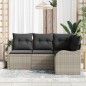 vidaXL Set Divano da Giardino a 4 Pezzi con Cuscini Grigio Chiaro in Poly Rattan