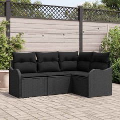 vidaXL Set di divani da giardino a 4 pezzi con cuscini in rattan sintetico nero