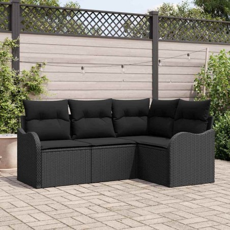 vidaXL Set di divani da giardino a 4 pezzi con cuscini in rattan sintetico nero