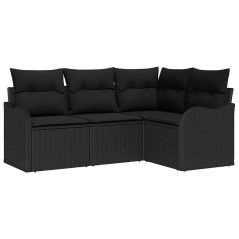 vidaXL Set di divani da giardino a 4 pezzi con cuscini in rattan sintetico nero