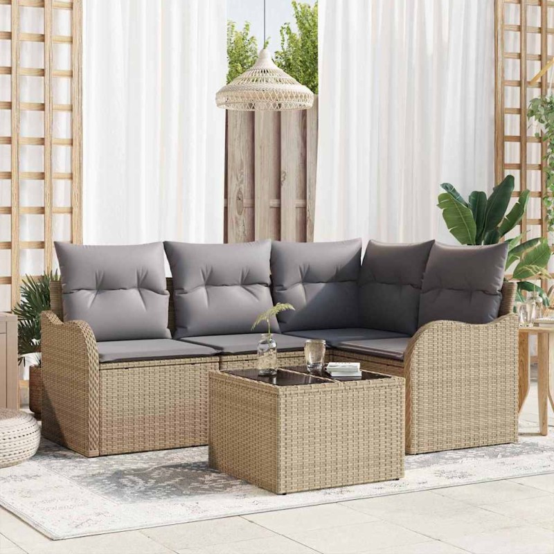 vidaXL Set da Giardino in 5 Pezzi con Cuscini Neri in Rattan Sintetico