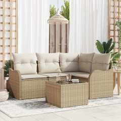 vidaXL Set di Divani da Giardino a 5 Pezzi con Cuscini Marroni in Polyrattan