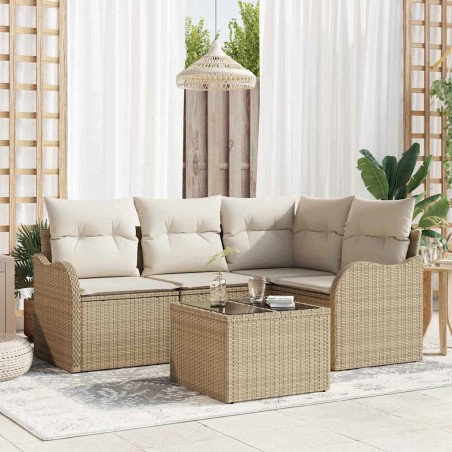 vidaXL Set di Divani da Giardino a 5 Pezzi con Cuscini Marroni in Polyrattan