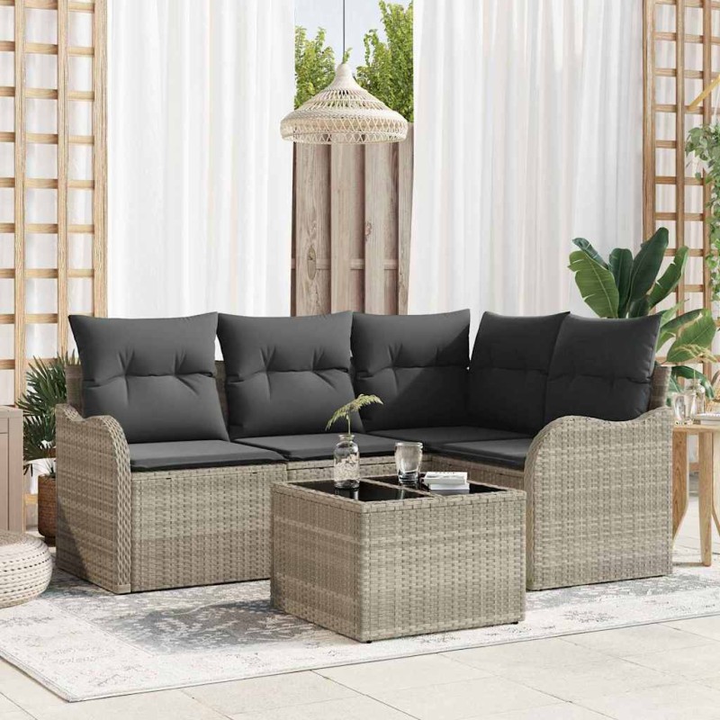 vidaXL Set Divano da Giardino a 5 Pezzi con Cuscini Rattan Grigio Chiaro