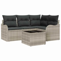 vidaXL Set Divano da Giardino a 5 Pezzi con Cuscini Rattan Grigio Chiaro