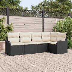 vidaXL Set di divani da giardino 5 pezzi con cuscini in rattan sintetico nero