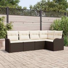vidaXL Set di divani da giardino 5 pezzi con cuscini in rattan sintetico marrone