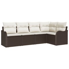 vidaXL Set di divani da giardino 5 pezzi con cuscini in rattan sintetico marrone