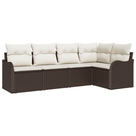 vidaXL Set di divani da giardino 5 pezzi con cuscini in rattan sintetico marrone