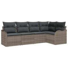 vidaXL Set Divani da Giardino 5 Pezzi con Cuscini Grigi in Rattan Sintetico