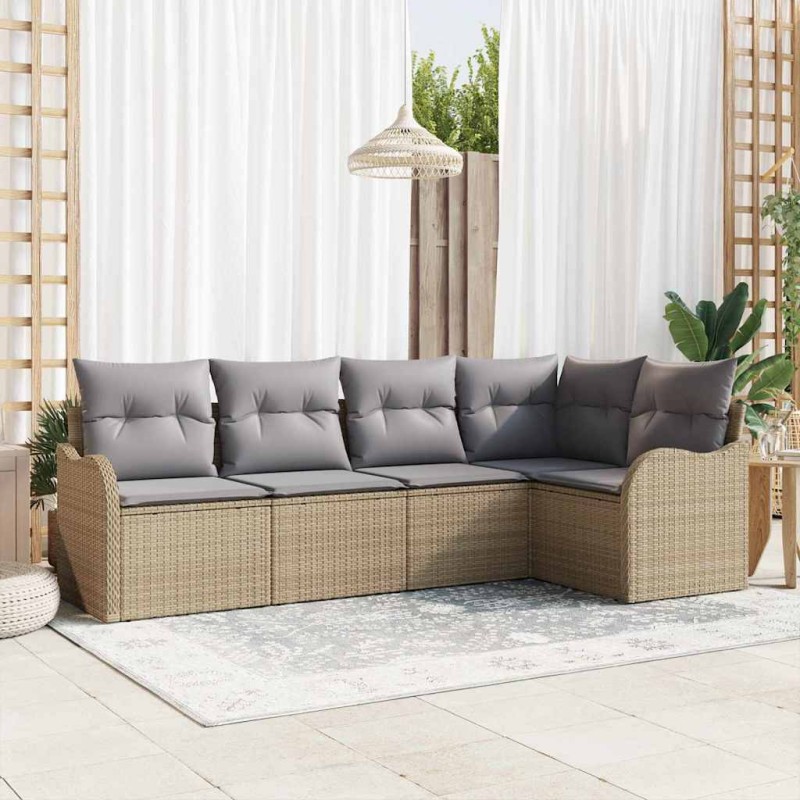 vidaXL Set da Giardino in 5 Pezzi con Cuscini Beige in Rattan Polipropilene