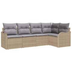 vidaXL Set da Giardino in 5 Pezzi con Cuscini Beige in Rattan Polipropilene
