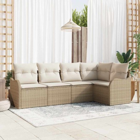 vidaXL Set da Giardino in 5 Pezzi con Cuscini in Rattan Sintetico Beige