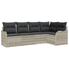 vidaXL Set da giardino di 5 pezzi con cuscini in rattan polimerico grigio chiaro.