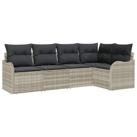 vidaXL Set da giardino di 5 pezzi con cuscini in rattan polimerico grigio chiaro.