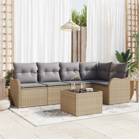 vidaXL Set di divani da giardino vitaXL a 6 pezzi con cuscini in rattan sintetico nero.