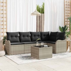 vidaXL Set di divani da giardino , 6 pezzi, con cuscini grigi in rattan polietilene.