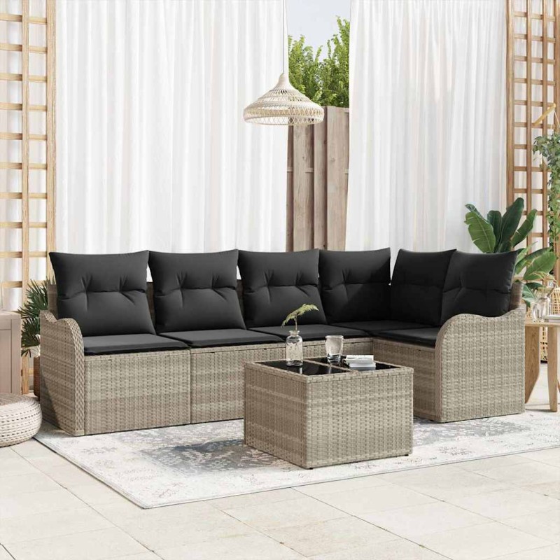 vidaXL Set di divani da giardino , 6 pezzi, con cuscini grigi in rattan polietilene.