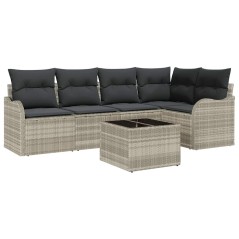 vidaXL Set di divani da giardino , 6 pezzi, con cuscini grigi in rattan polietilene.