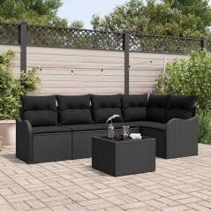 vidaXL Set di divani da giardino da 6 pezzi con cuscini beige in rattan sintetico.