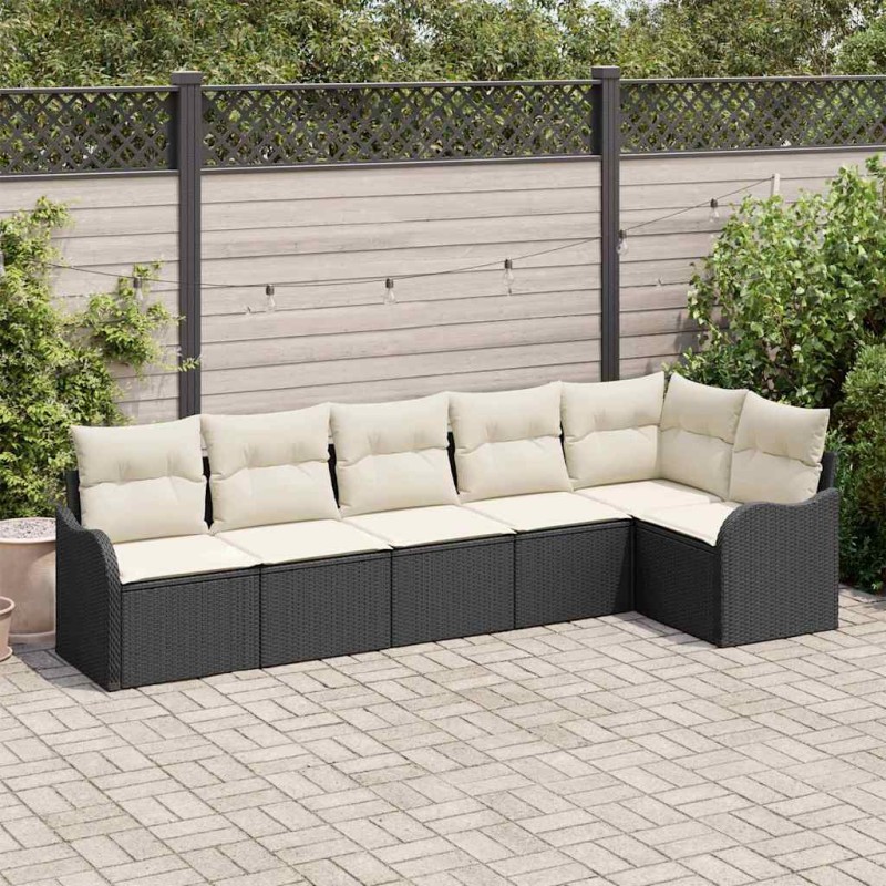 vidaXL Set Divano da Giardino 6 Pezzi con Cuscini in Polyrattan Nero