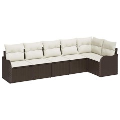vidaXL Set di divani da giardino in 6 pezzi con cuscini in polirattan marrone