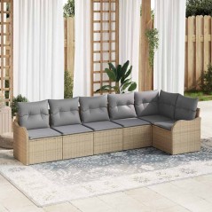 vidaXL Set di divani da giardino 6 pezzi con cuscini beige in rattan sintetico